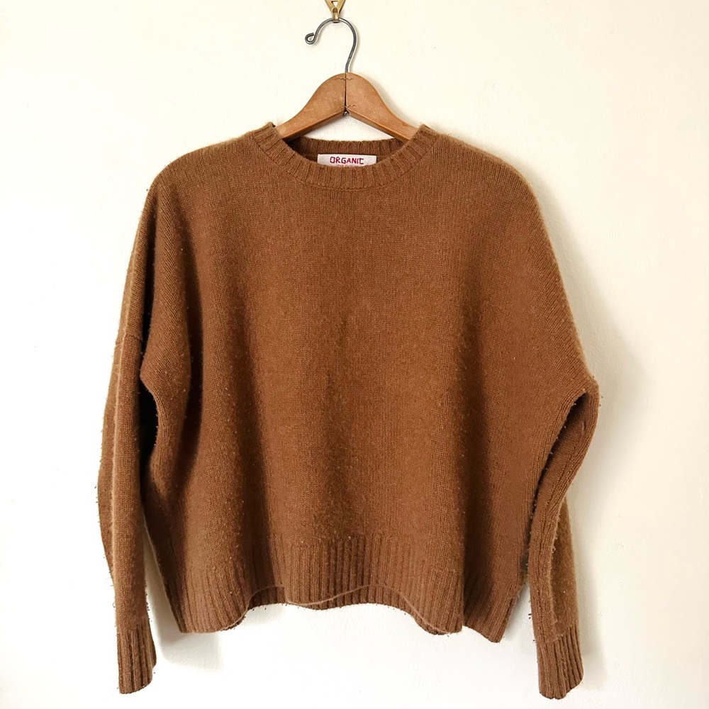 Organic by John Patrick Caramel Cashmere Boxy wide Crop Sweater XS